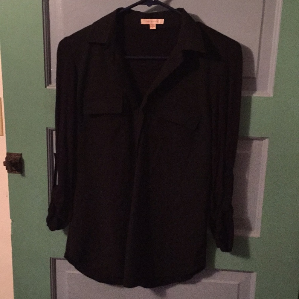 SKIES ARE BLUE black textured blouse SZ XS